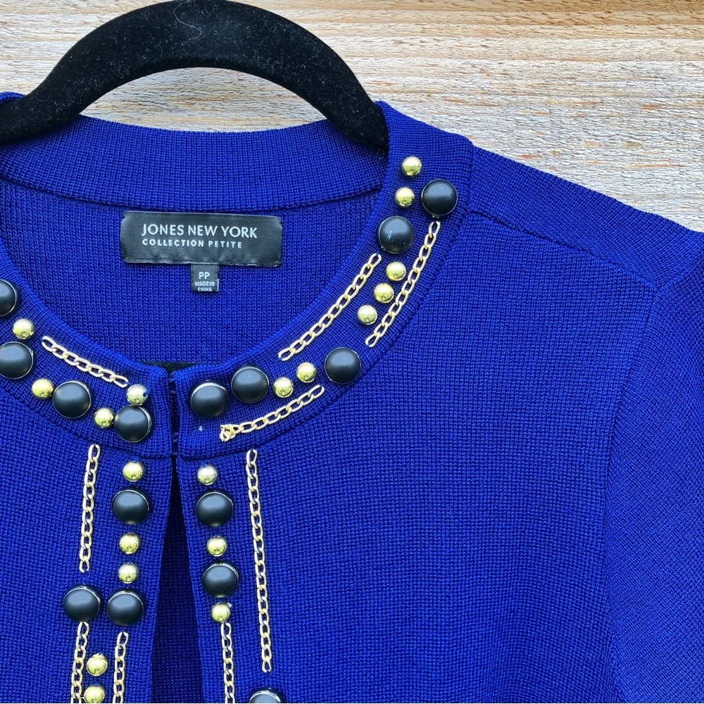 ⛓️ Beads & Chains Jones NY Navy Blue Cardigan Sweater NWOT - Picture 2 of 4